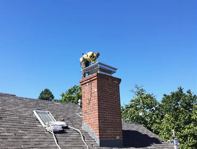 Pasadena Chimney Sweep technician measuring a chimney cap in Pasadena, CA