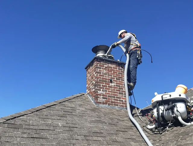 Dedicated Pasadena Chimney Sweep team member cleaning a chimney in Pasadena, CA