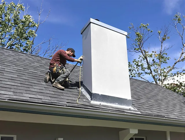 Pasadena Chimney Sweep team member finishing chimney construction in Pasadena, CA
