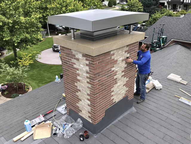 Pasadena Chimney Sweep team working on a custom chimney remodel in Pasadena, CA
