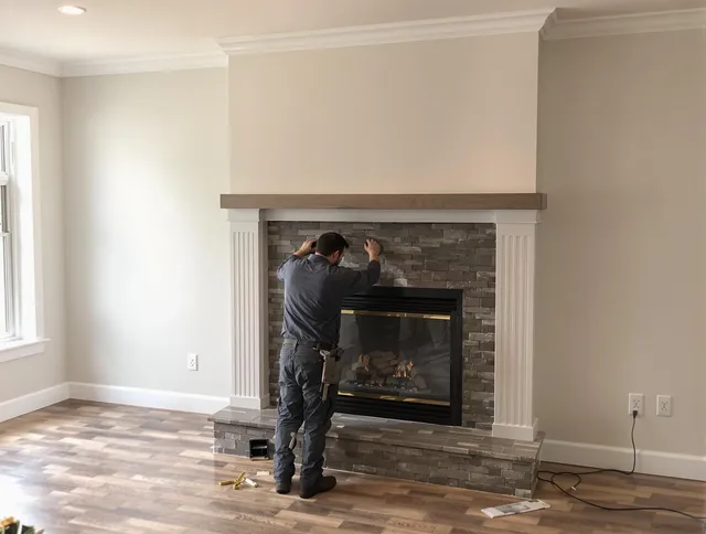 Pasadena Chimney Sweep finishing a custom fireplace install in Pasadena, CA